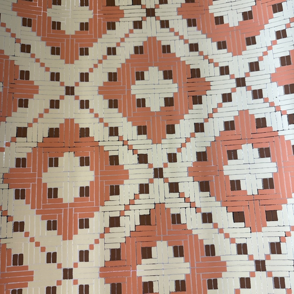 Vintage1970s MCM Wallpaper Remnant Geometric Brown Orange Silver Tiled Diamond